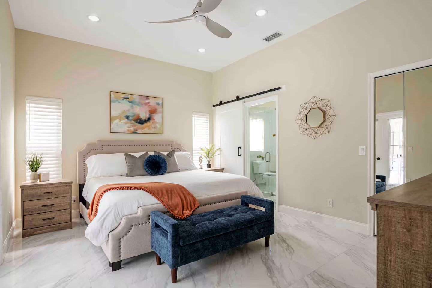 Master bedroom with king bed at 3 bedroom vacation rental Sarasota Florida
